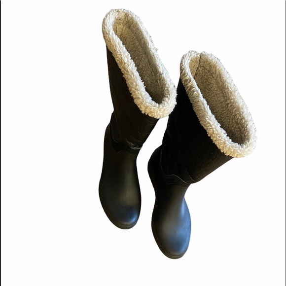 Faux Fur Lining Winter Mid Claves warm Boots. Black Leather Size 37 GUC - Picture 4 of 9